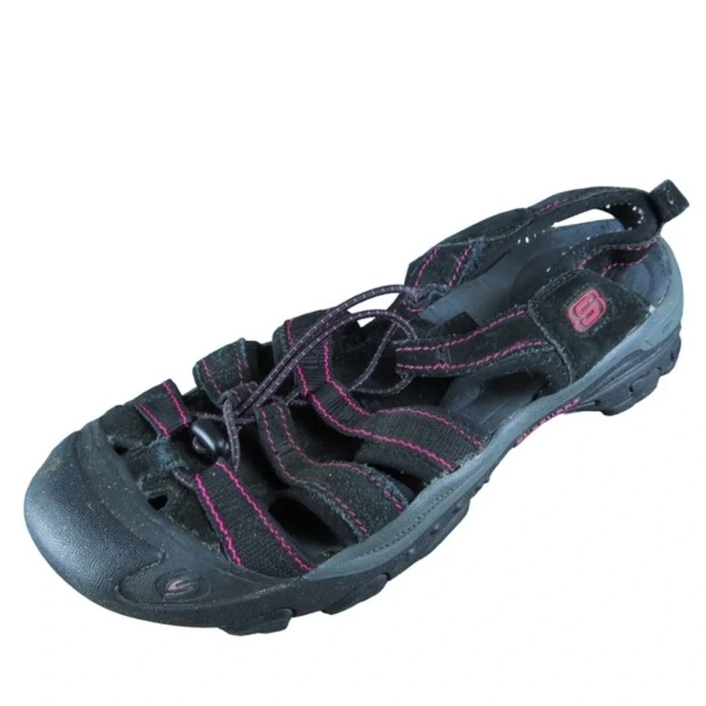 Skechers  Women Fisherman‎ Sandal Shoes Size 10 Medium Black Leather